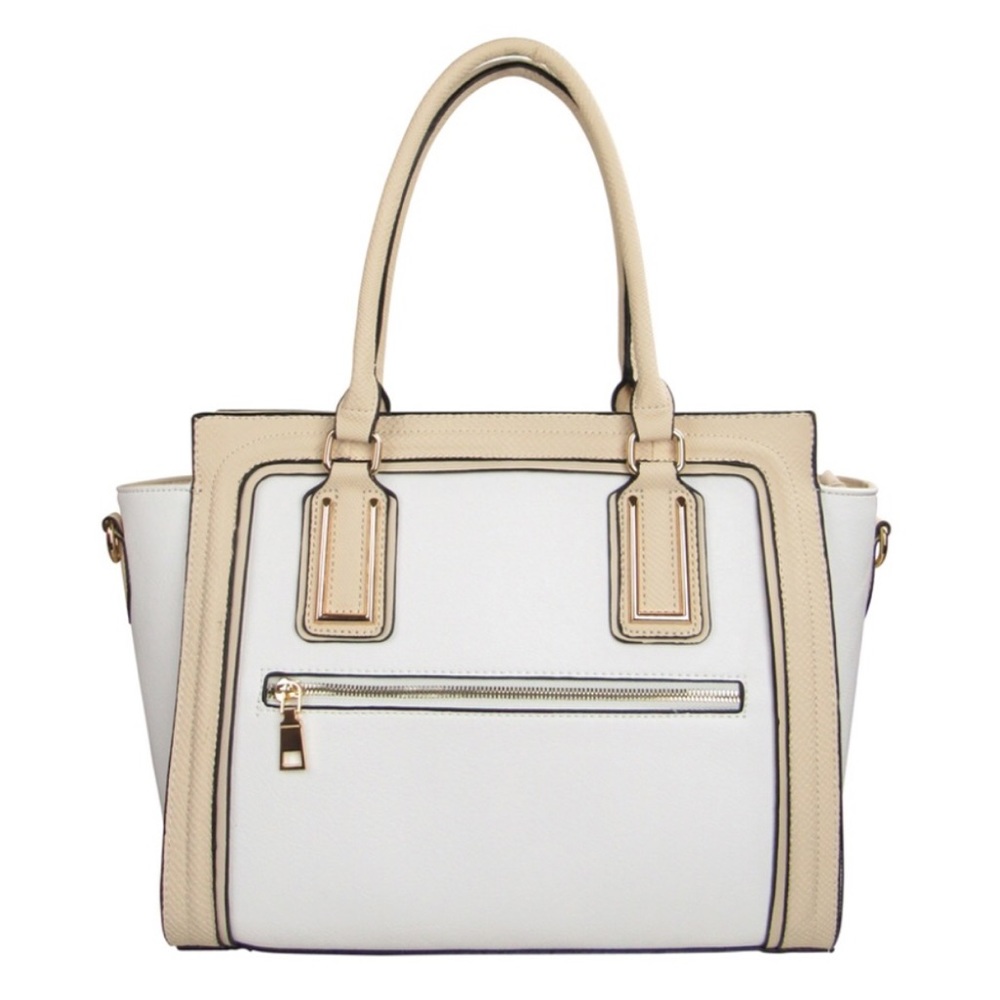 Last 1!! NEW! White 2 tone zipper satchel + strap